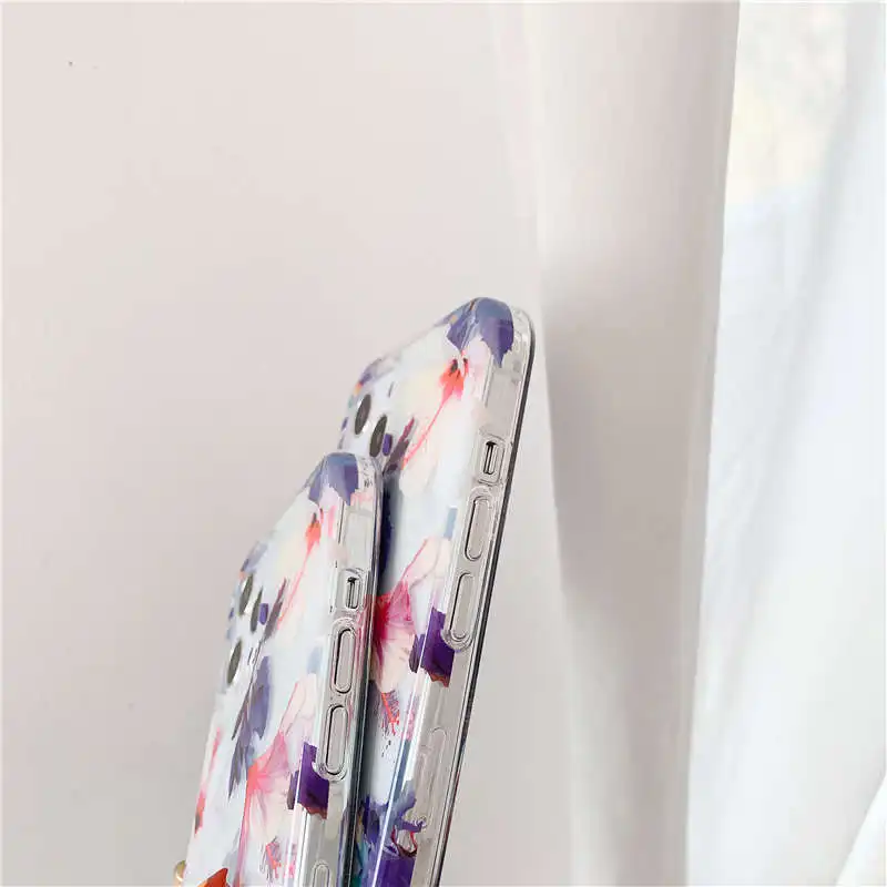 

New For iPhone 12 Pro Max Xr Se 2020 soft stand7 8 Plus CoverTransparent Colorful Flower Protective Case Friend Cute Accessories