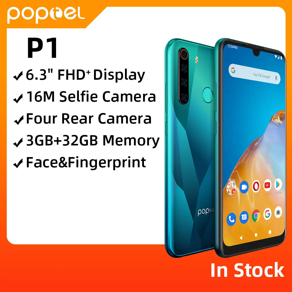 

POPTEL P1 6.3 дюймов FHD + 16MP мобильный телефон с камерой 4000 мАч мобильный телефон 4G Celular игровые мобильные телефоны Android смартфон