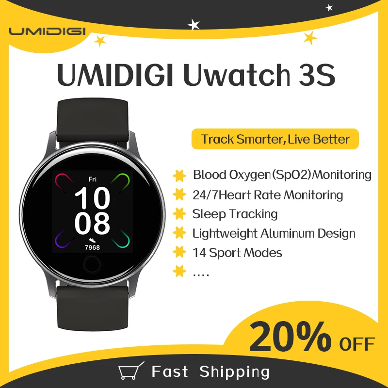 UMIDIGI Uwatch 3S водонепроницаемые Смарт часы для мужчин и женщин 5ATM Android IOS мониторинг