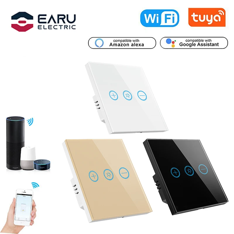 

EU WiFi Dimmer Switch 10A Smart Glass Panel Wall Touch Switch Light Smart Life Tuya APP Remote Control for Alexa Google Home