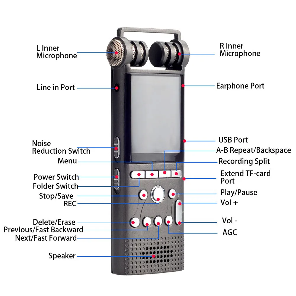 Professional Voice Activated Digital Audio Recorder 16GB 32G USB Pen Recording PCM 1536Kbps Support TF-Card | Электроника