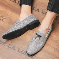 men dress shoes breathable men casual shoes solid color blingbling slip on loafers autumn new style mens peas shoes size 38 46