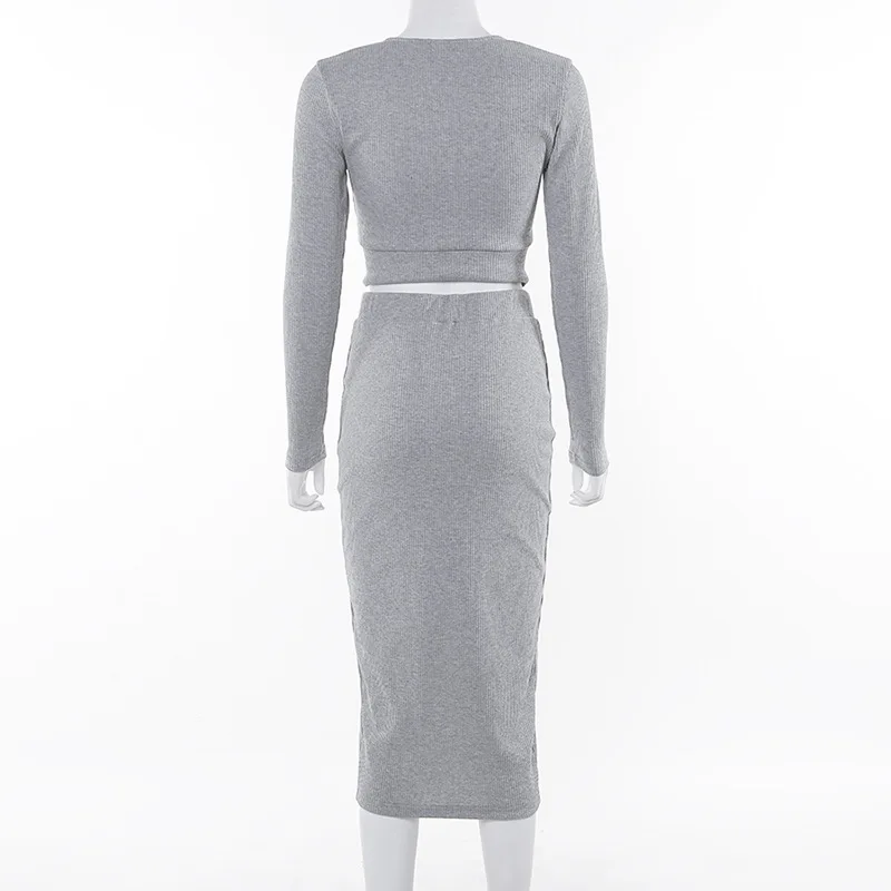 Женский комплект из двух предметов с длинным рукавом укороченный топ юбка 2 юбки