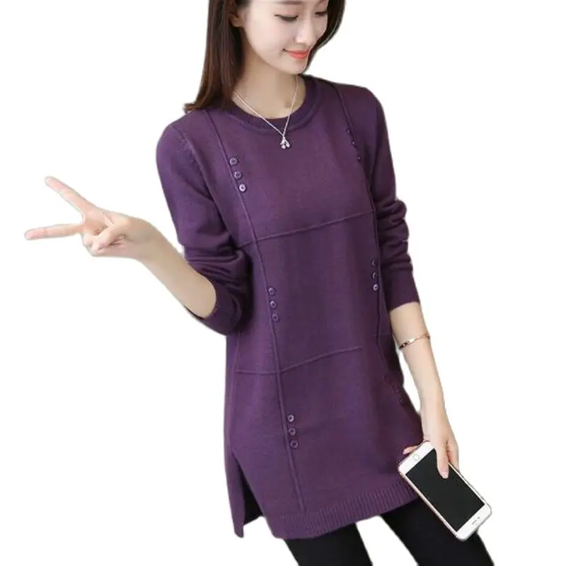 Весенний свитер 2021 Женская водолазка с длинным рукавом Однотонный средней длины