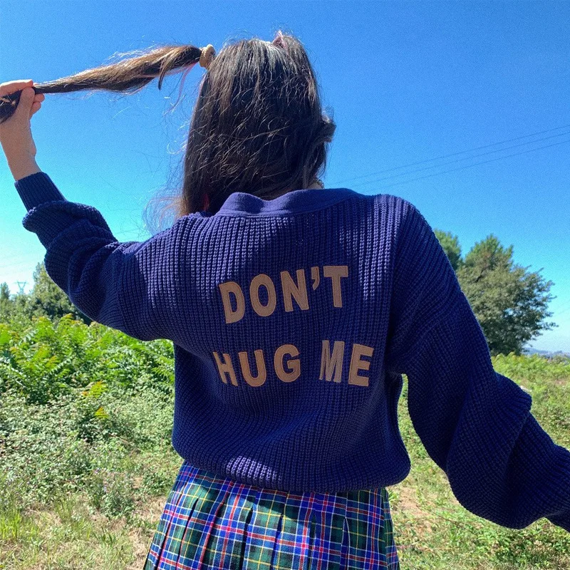 

DaDa Knit Sweater Women Autumn Letter Embroidered Loose Ladies Cardigan Bear Embroidered Sweater Vintage Sweater