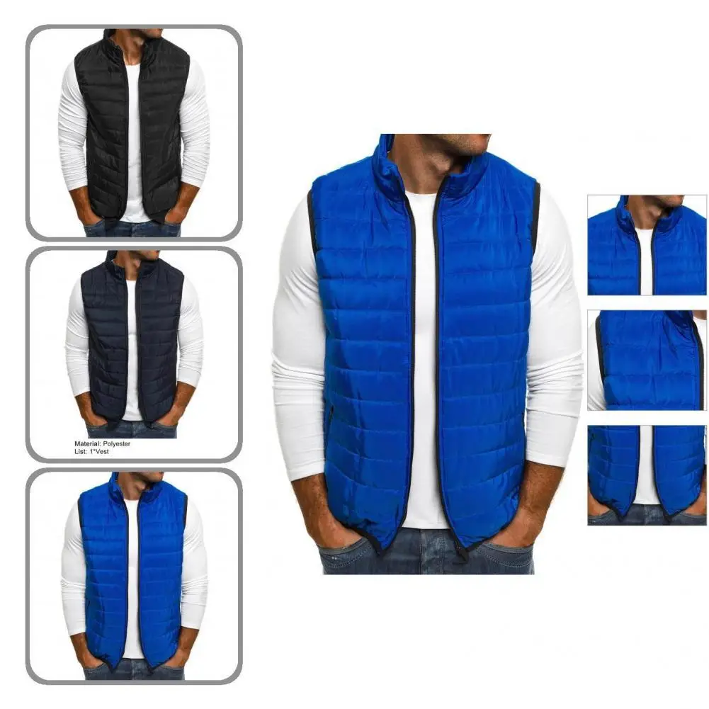 

Windproof Great Handsome Men Waistcoat Padded Down Vest Solid Color for Outdoor