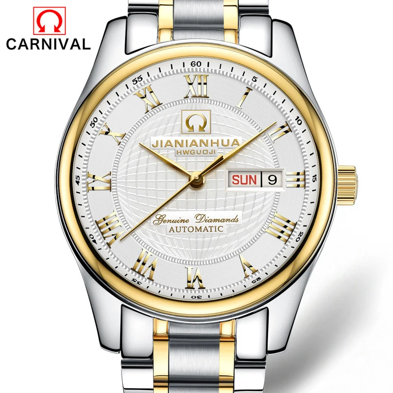 Carnival Brand Gold Business Automatic Watch Men Fashion Luxury Waterproof Calendar Mechanical Wristwatch 2021 Relogio Masculino