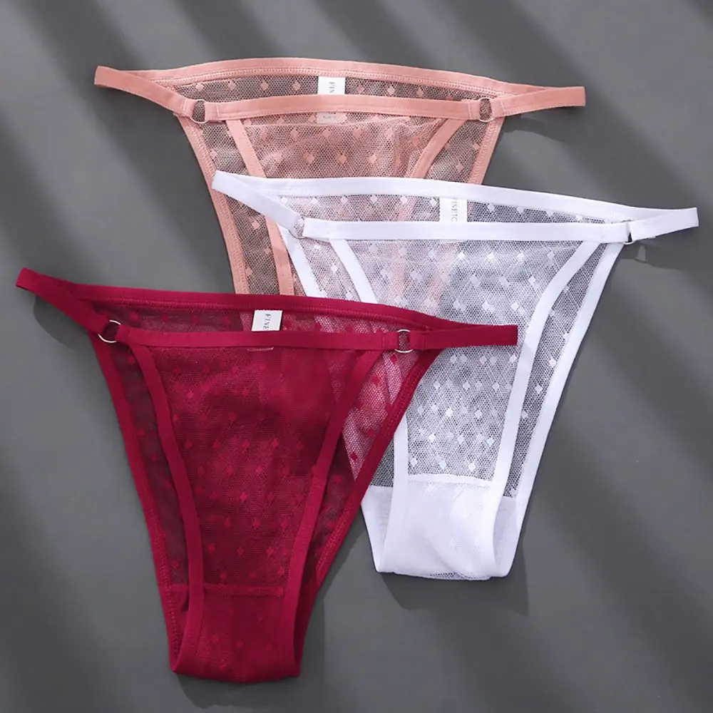 

New Sexy Lace Thongs Women High Split Slender Belt Hollow Out Women Briefs Plus Size Transparent Mesh Panties Women