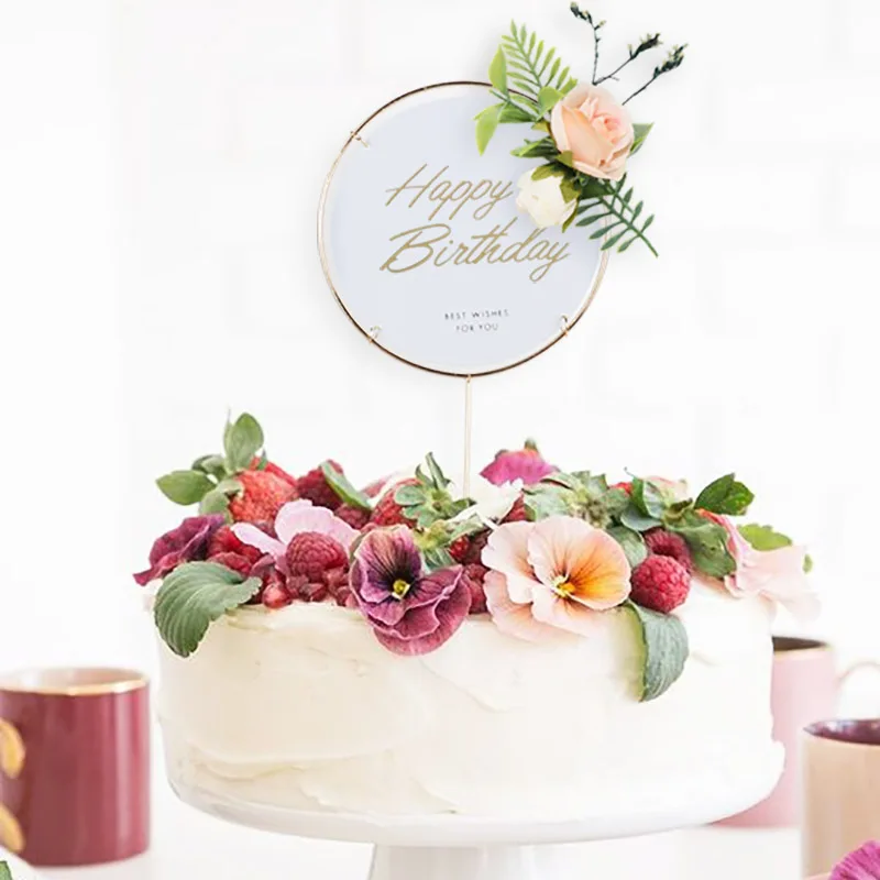 Цветочный Топпер для торта С Днем Рождения 1 комплект металлическая оправа венок