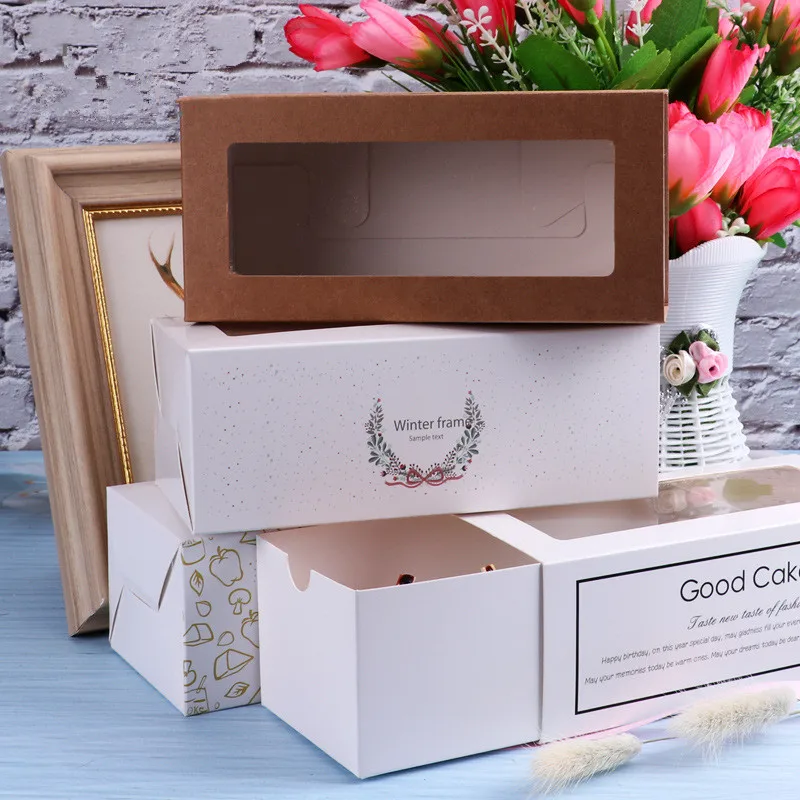

10pcs Bread Cake Box With Window Food Packaging Kraft Paper Box Wedding Party Baby Show Gift Packaging Box