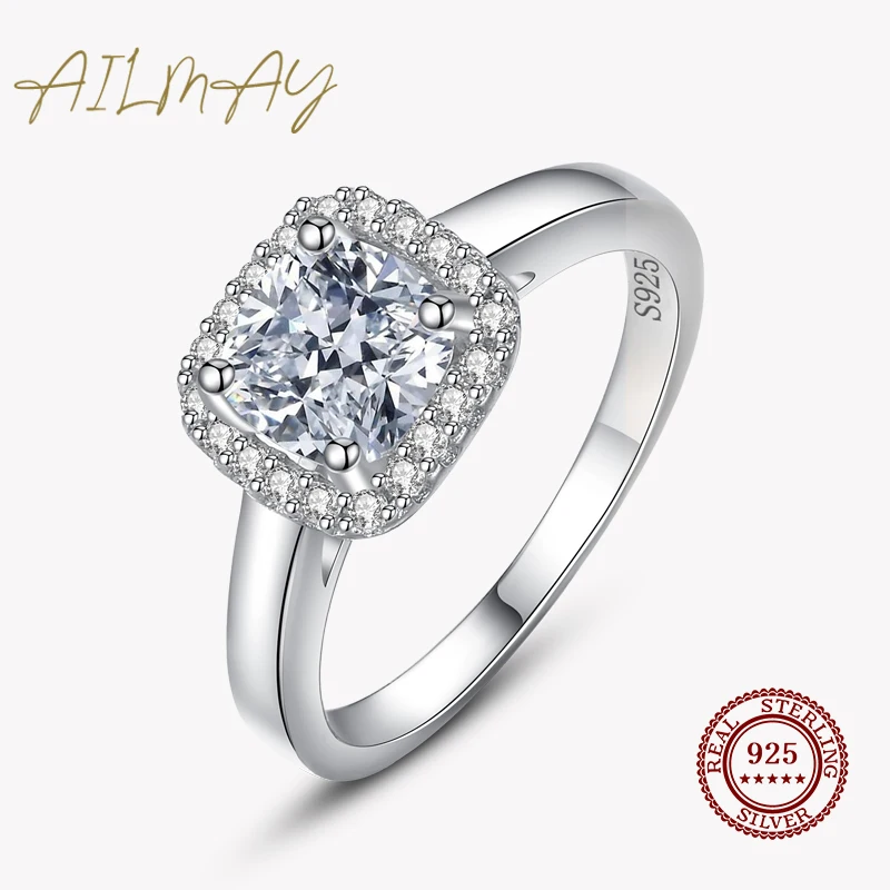Ailmay 100% Настоящее серебро 925 пробы простое квадратное прозрачное кубическое