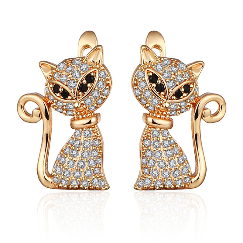 Женские серьги животные с фианитами золотистого и серебристого