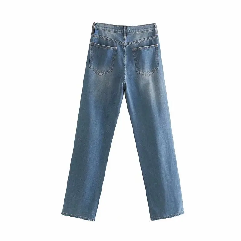 RANLEGE Ripped Jeans Pants For Women High Waist Streetwear Cowboy Trousers Loose Casual Long Ladies Bottoms Jean Femme | Женская одежда