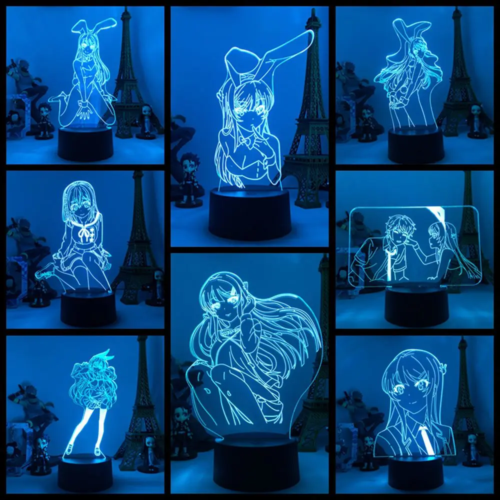 

Аниме Rascal «не мечтает кролика», Игрушечная модель Senpai, светодиодный ночник, милые фигурки героев Sakurajima Mai & Sakuta, 3D USB лампа