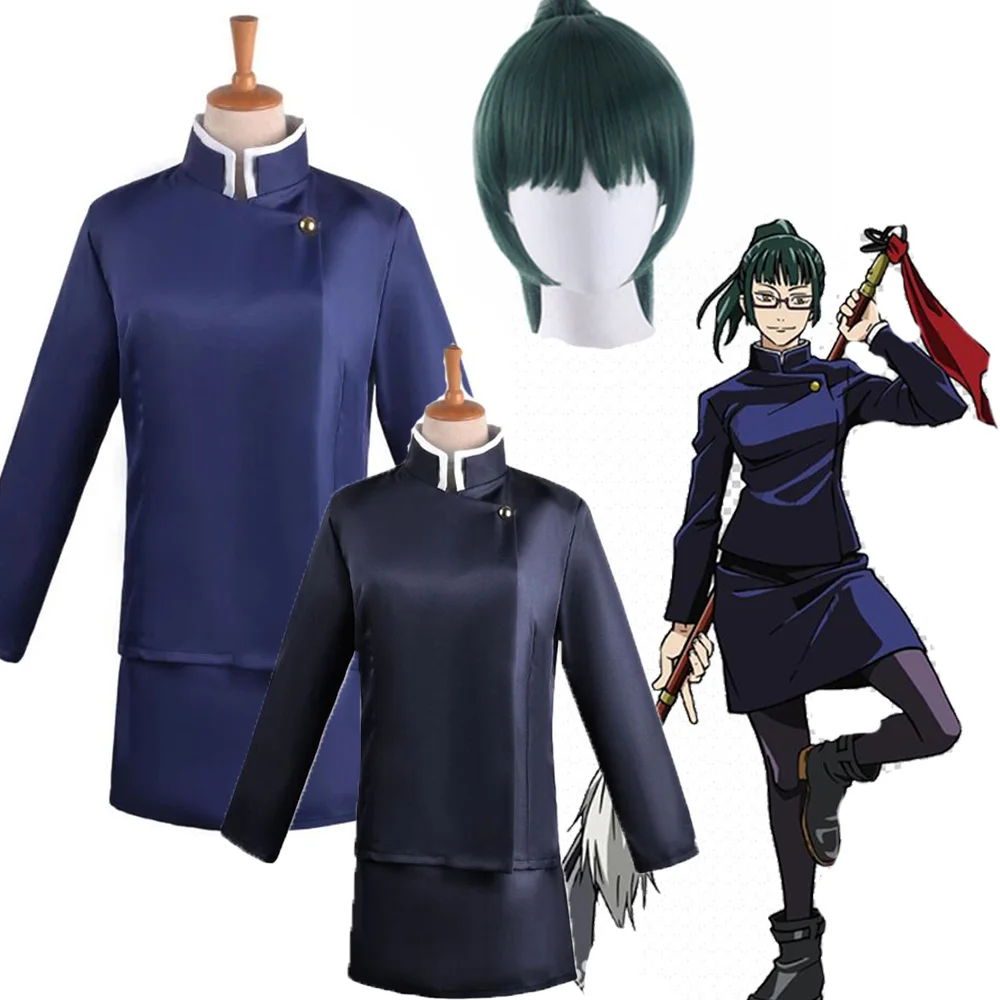 

Anime Kaisen Zenin Maki Cosplay Costume Women Girls Slim Uniform Blue Black Full Set