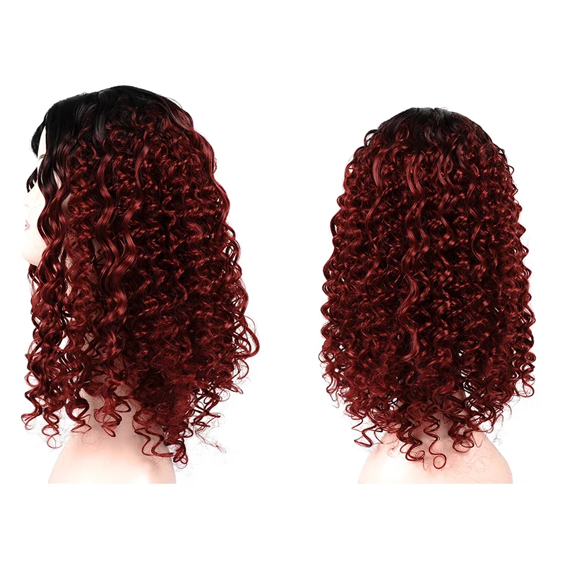 Омбре Бургундия парик длинный средняя часть кудрявый Красный синтетический