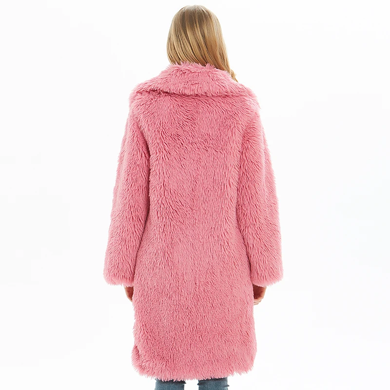 

Fluffy Women Faux Fur Overcoat High Street Fur Jacket Women Long Thicken Coat Candy Color Plush Furry Coat Fashion Outwear Pink