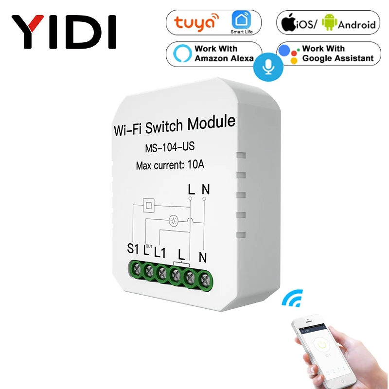 Умный выключатель света мини с Wi Fi однополюсный/3 канальный голосовым