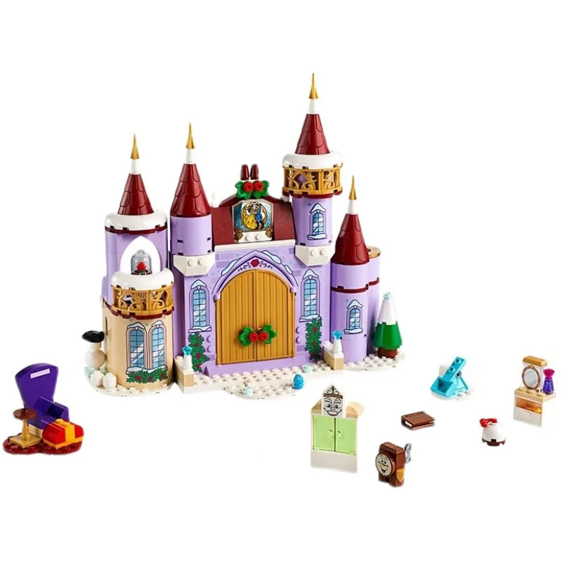 

2021 NEW Disney Anime Figure Beauty and the Beast Winter Castle Set Building Block Assembly Toy Kids Christmas Birthday Gift