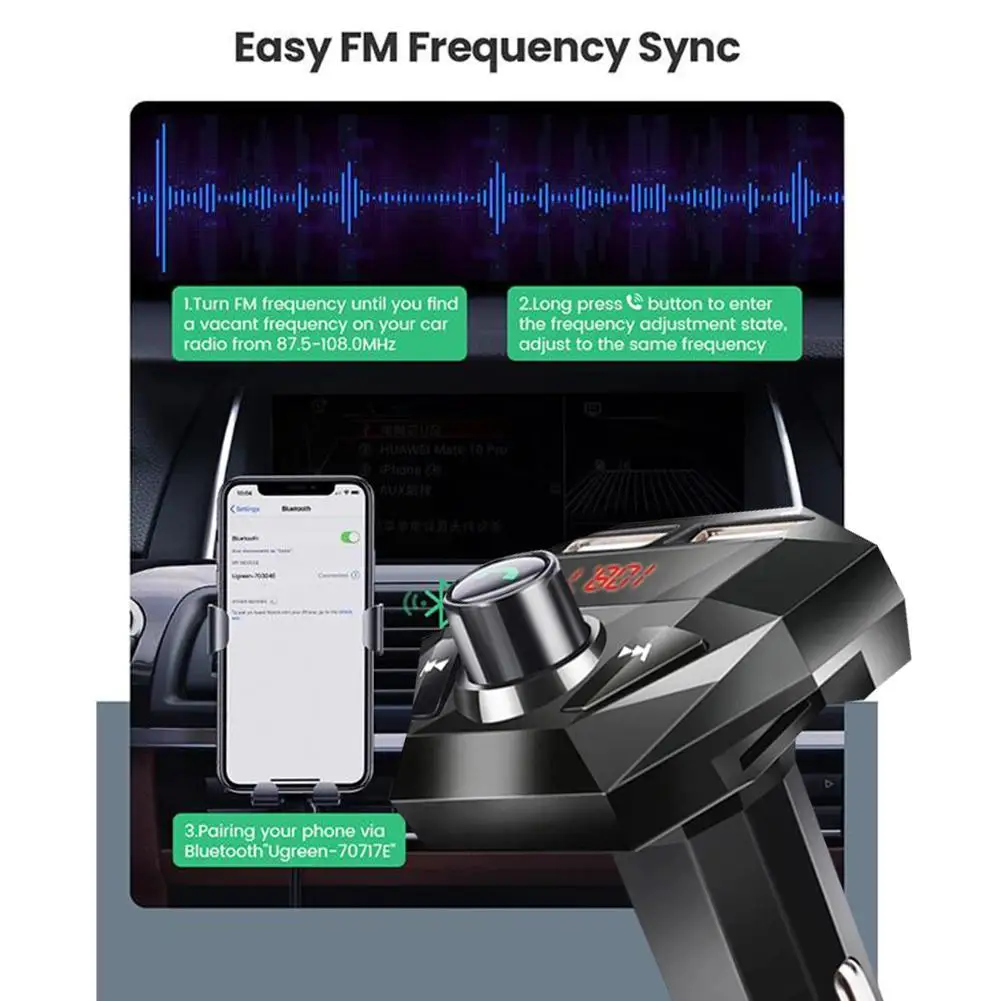 Bluetooth 5 0 Автомобильный FM-передатчик mp3-плеер громкая связь аудио приемник А