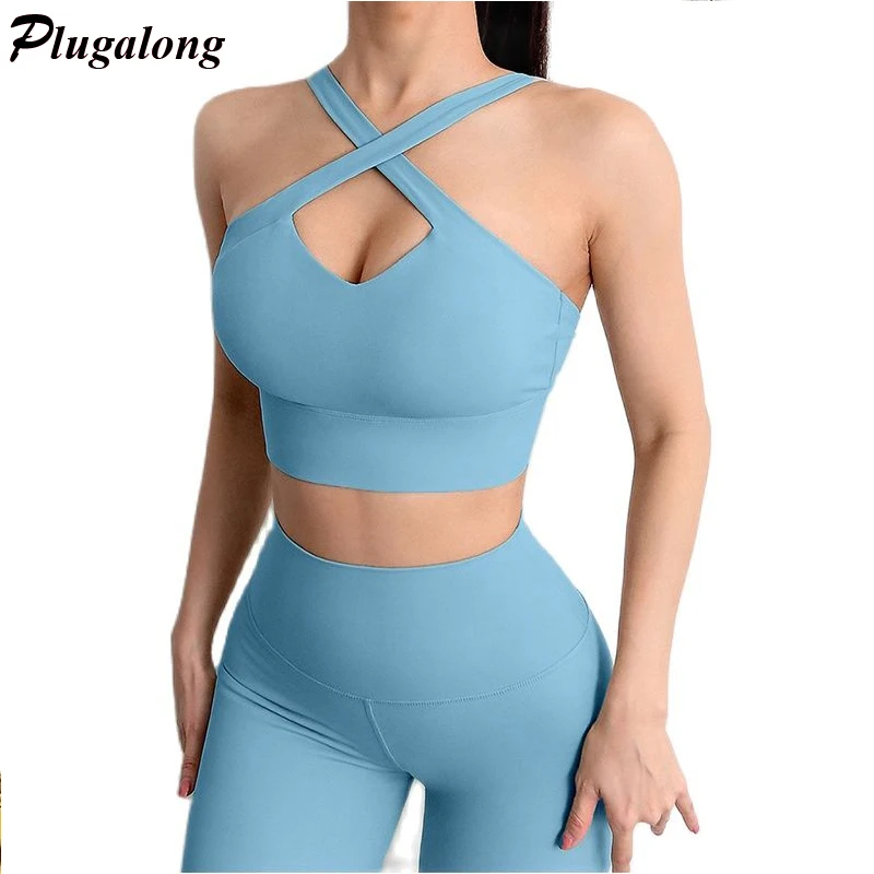 

Criss Cross Sport Outfit For Woman Yoga Set Sportswear Hollow Out Sexy Two Pieces Sets Sports Bras Leggings Gym Clothings Summer