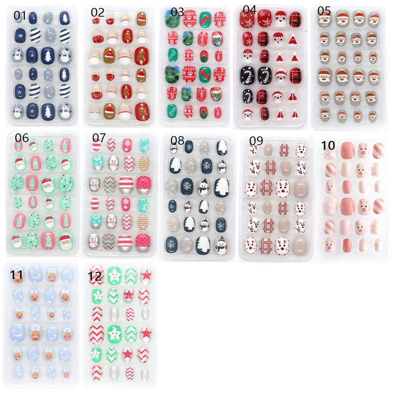 

DIY Children's Nail Tablets 24 Pieces/Bag Christmas Wearable Manicure Finished Durable and Removable Lovely Nail Art Pieces
