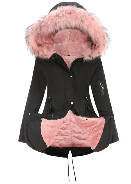 VXO New Winter Fur Collar Coats Women Keep Warm Cotton Wadded Hooded Parkas Medium-Long Parka Thickness Snow Outwear