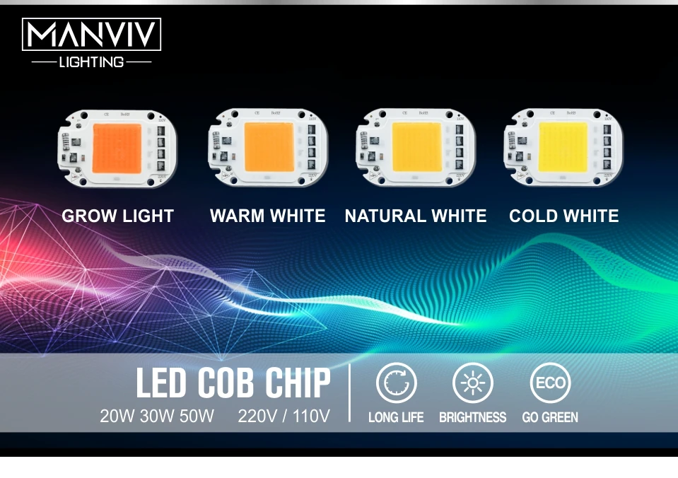 Светодиодный чип COB 20 Вт, 30 Вт, 50 Вт, 110 В, 220 В, цветной смарт-чип IC, теплый белый, холодный белый для DIY, Точечный светильник из бисера, красный, зеленый, желтый