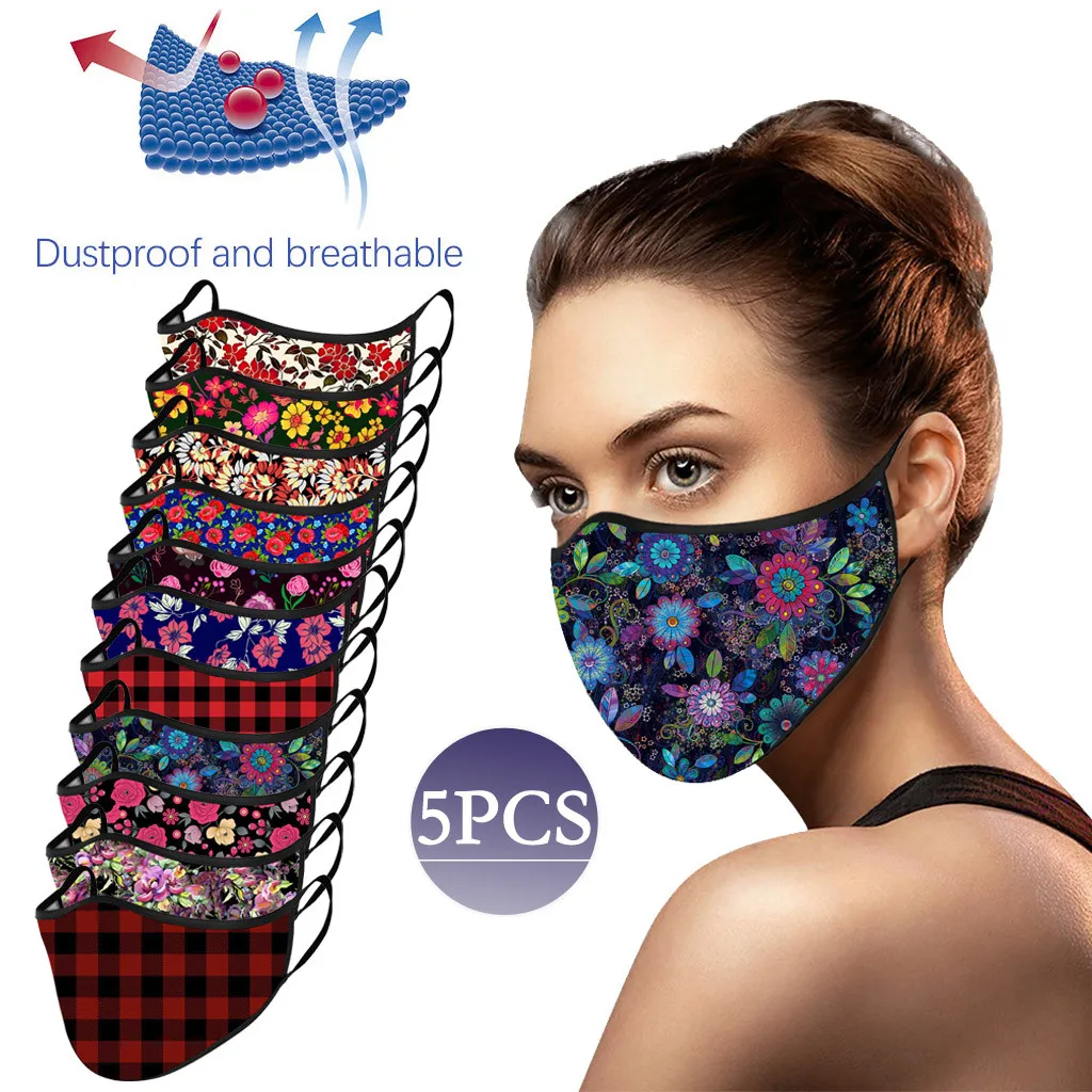 

5pcs Women Fashion Face Masks Reusable Washable Mouth Masks Breathable Dustproof Protective Masks mascarilla masque maska