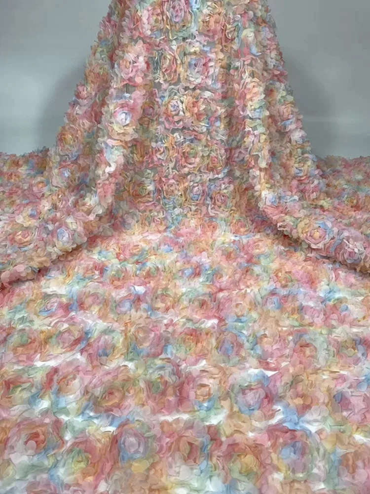 2020 Взрывные Модели полный живот 3D Цвет Цветы французский Тюль кружевная ткань