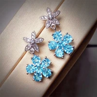 huitan cute flower earrings with bluewhite cubic zirconia temperament sweet womens ear piercing accessories statement jewelry
