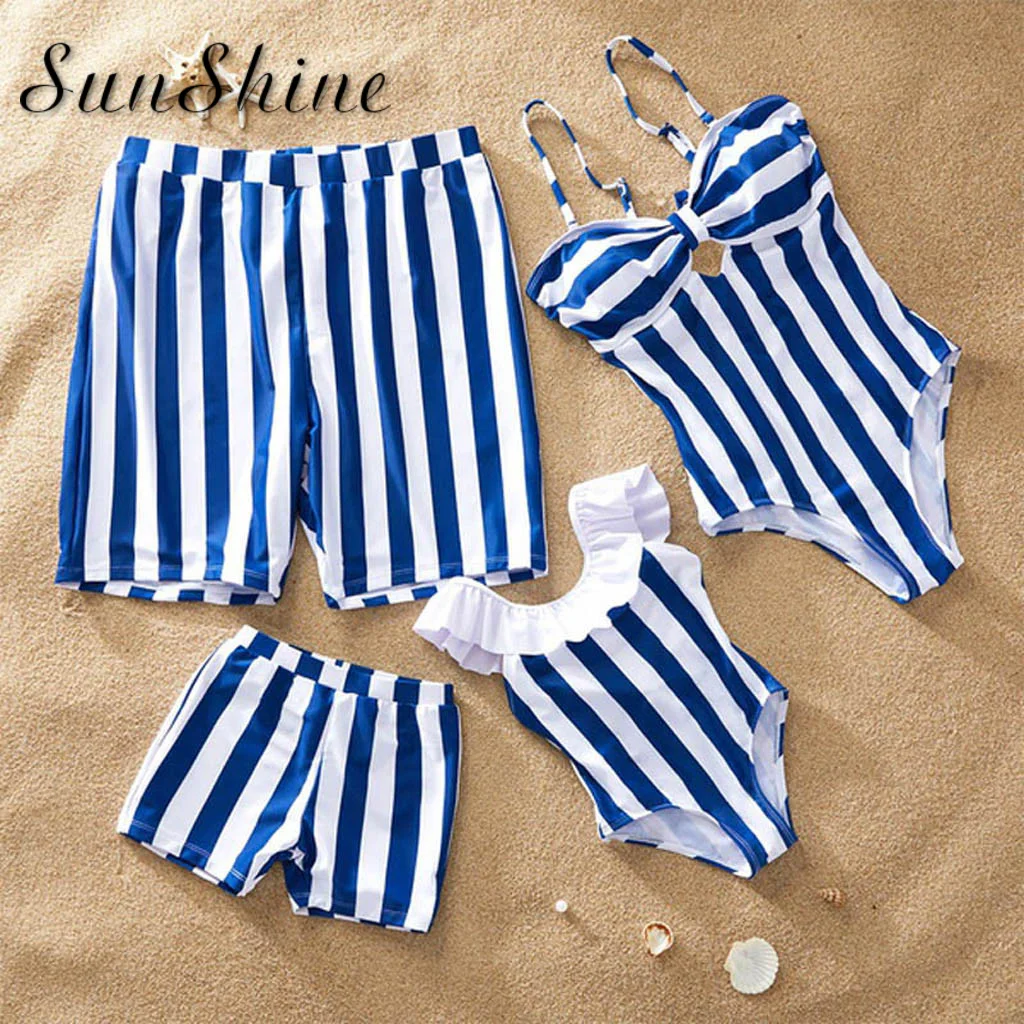 Семейный купальник для детей детский монокини мальчиков и девочек полосатый