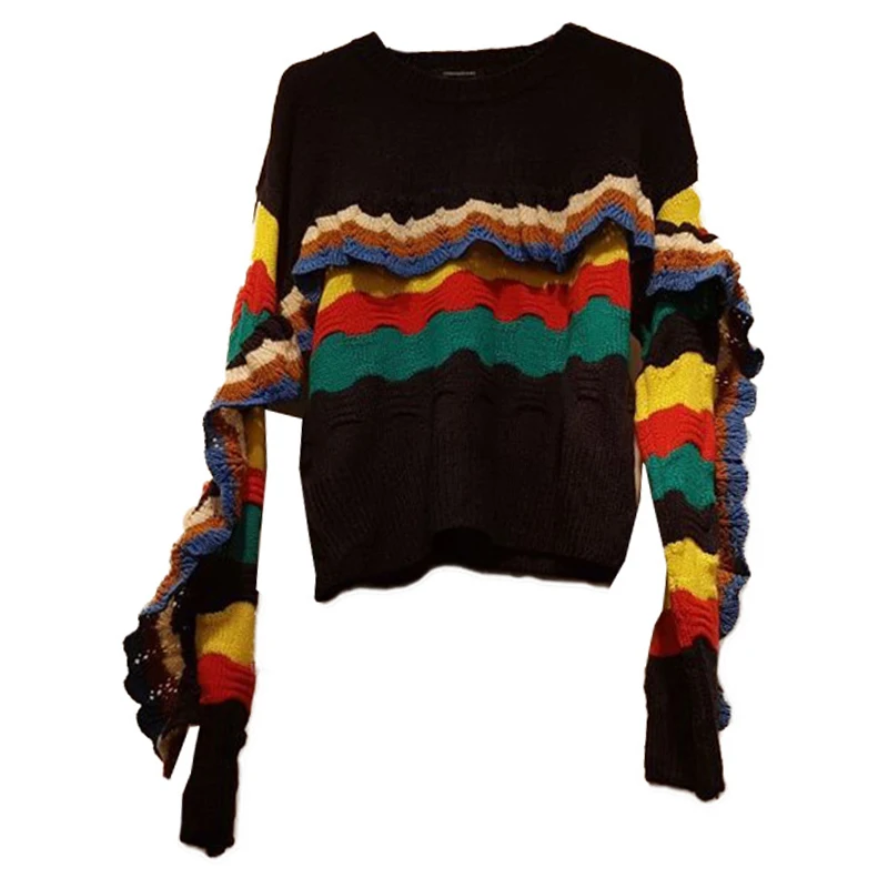 

Sweater women's autumn and winter new 2020 Korean loose hedging ruffled long-sleeved knitted bottoming shirt all-match