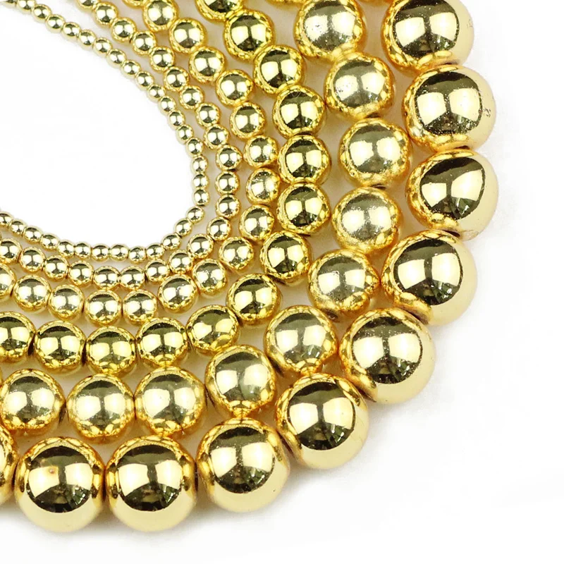 

YHBZRET 18 gold color Hematite beads Natural Stone 2/3/4/6/8/10mm Loose beads Jewelry Making bracelets&necklace DIY Accessories