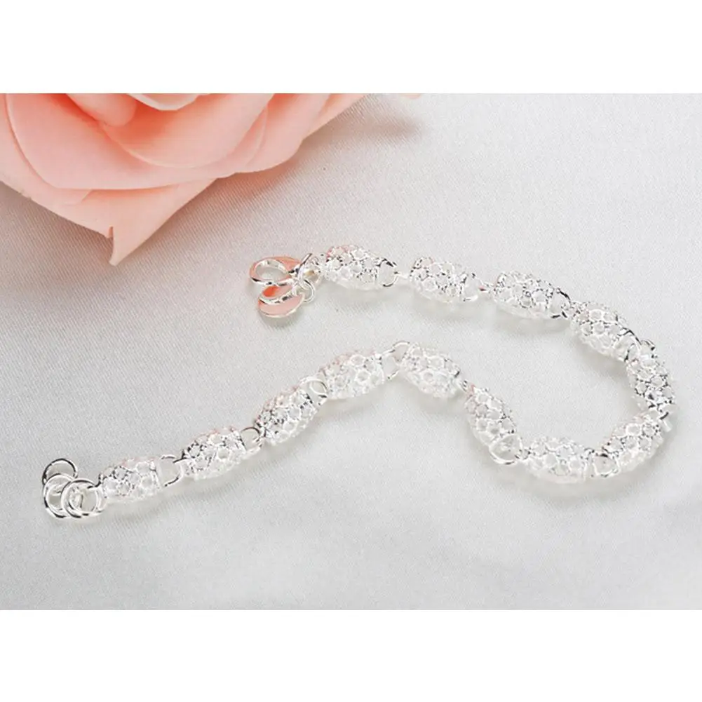 Женский простой счастливый бусина сверкающий посеребренный браслет модный 19 см |