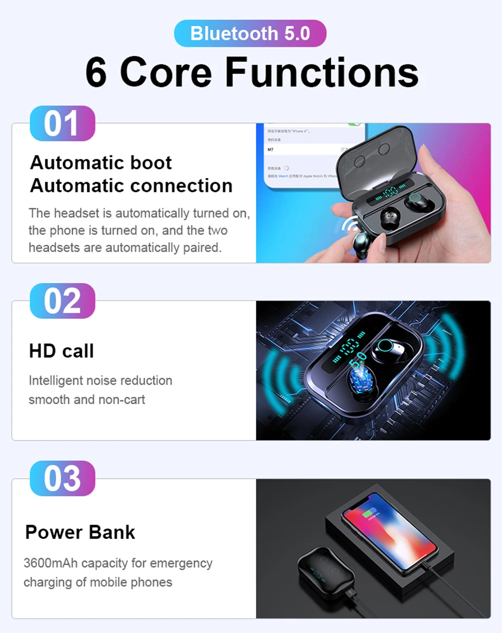 Newmsnr M7 Bluetooth 5,0 беспроводной светодиодный дисплей питания наушники, HD стерео HIFI Звук шумоподавление коснитесь управление