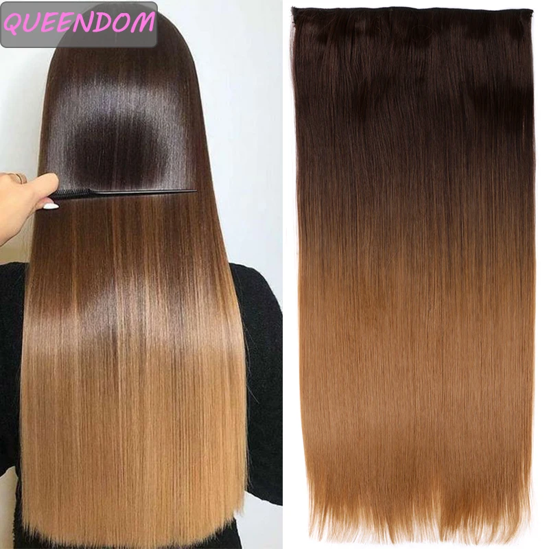 

Long Straight 5 Clips In Hair Extensions Synthetic Heat Resistant Fake Hairpieces Ombre One Piece Hairpiece Blonde White Brown