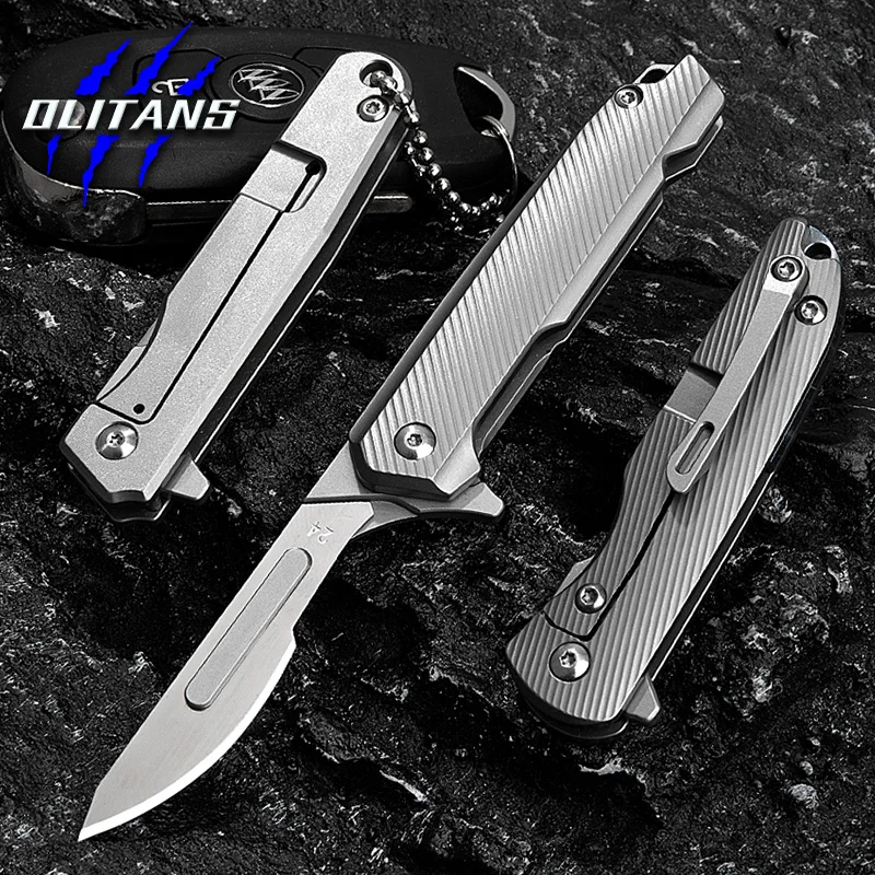 

Складной хирургический нож OLITANS из титанового сплава с ручкой, 4 портативных мини-ножа для резьбы на открытом воздухе.