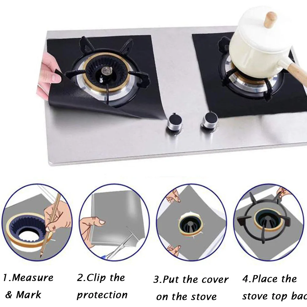 4 шт многоразовая фольгированная крышка защитное покрытие для газовой плиты