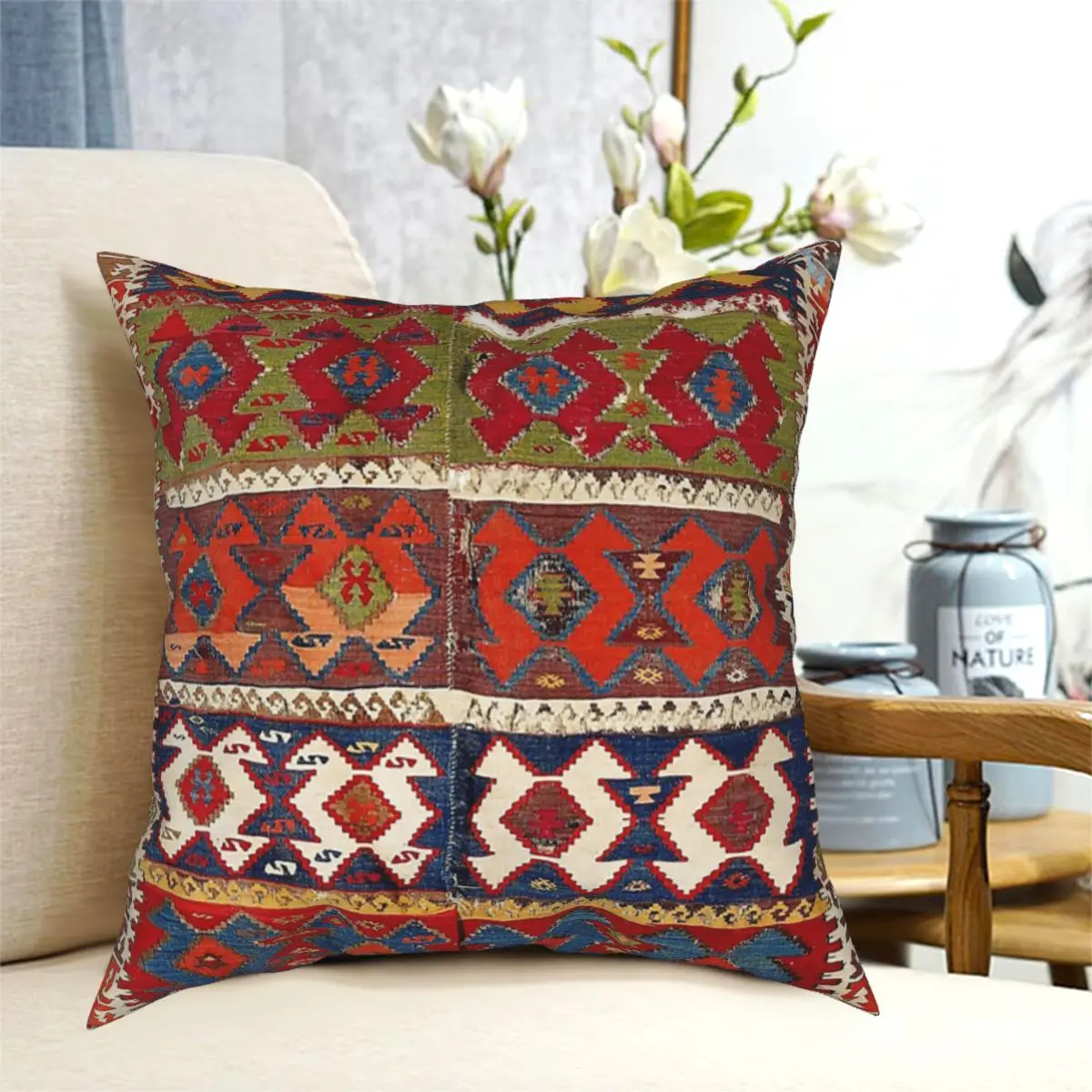 

Boho Stripes Mut Taurus Anatolian Kilim Print Pillow Cushion Cover Decorative Pillowcases Case Home Sofa Cushions