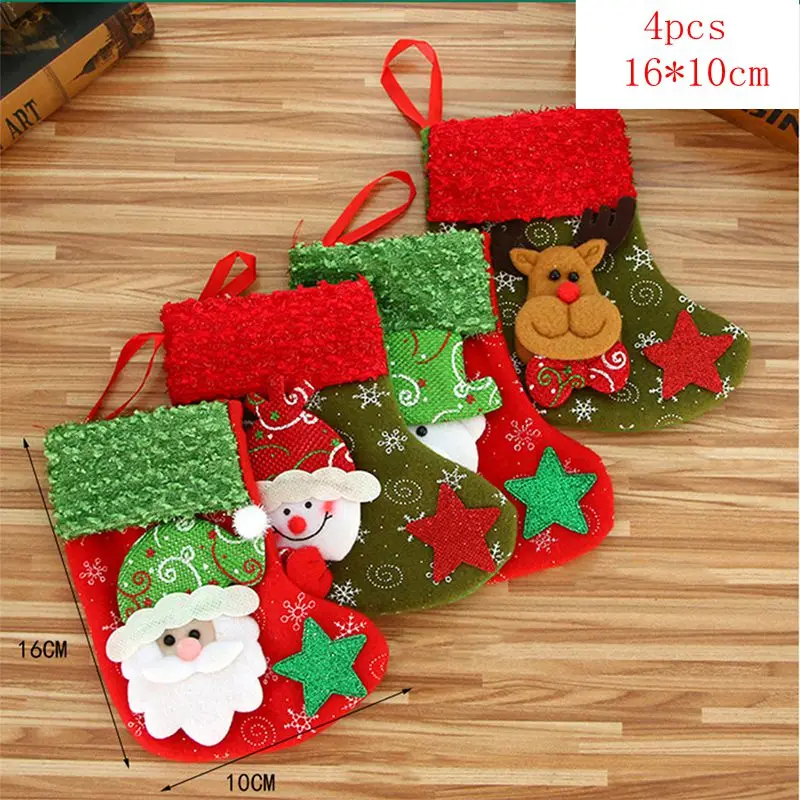 4pcs 16x10cm Рождественские чулки, носки, кошка, собака, лось, Navidad, год, мешок для конфет Рождество, украшения, рождественские елки, вечерние подарочные сумки для детей - Цвет: 4pcs 16x10cm