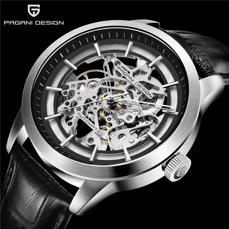 PAGANI DESIGN Top Luxury Men's Automatic Business Mechanical Watch Leather Skeleton Hollow Clock Waterproof Men Mechanical Watch