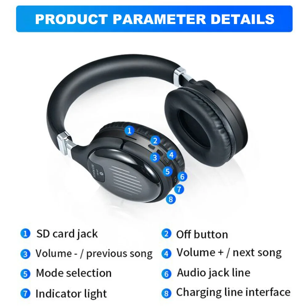Willkey TM061 Foldable Wireless Bluetooth Headphone with FM Raido Stereo Gaming Headset Noise Reduction Earphone Support TF Card |
