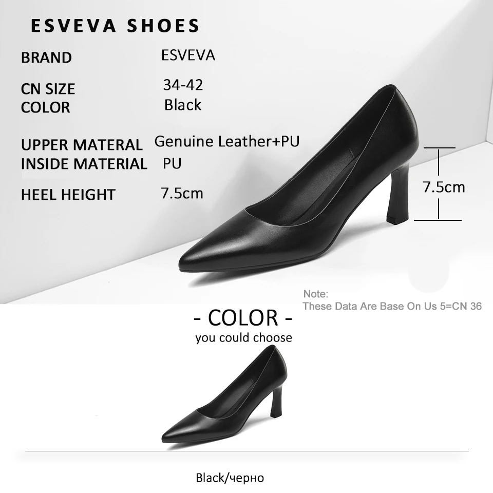 

ESVEVA 2019 High Heels Office & Career Women Pumps Shoes Classic Spring Women Shoes Slip on Pointed Toe Thin Heels Shoes 34-42