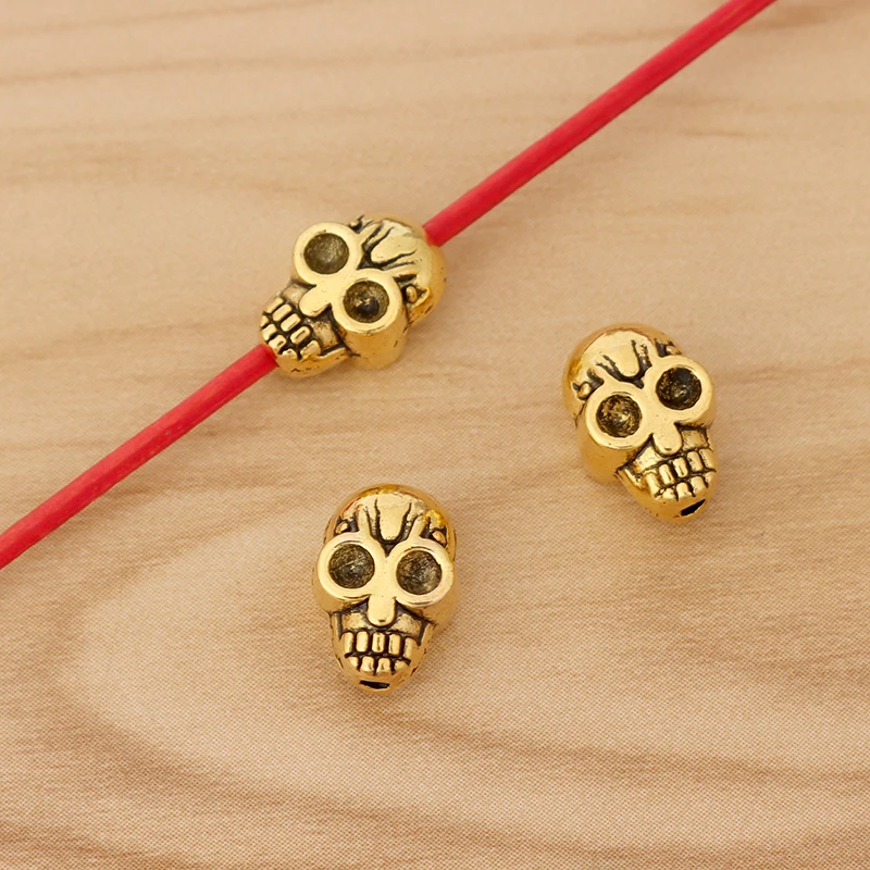 

20 Pieces Antique Gold Color 3D Skull Head Spacer Beads Charms for DIY Necklace Bracelet Jewellery Making Findings 11x8mm