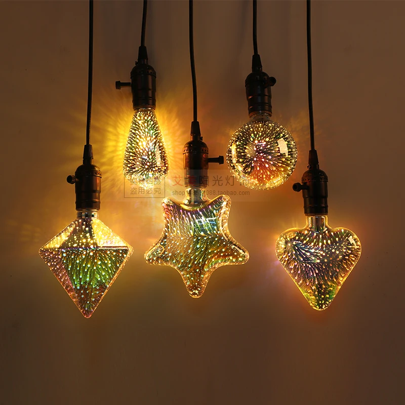 

3D Decoration LED Light Bulb E27 6W 85-265V Vintage Star Fireworks Edison Bulb Lamp Holiday Night Light Novelty Christmas Tree