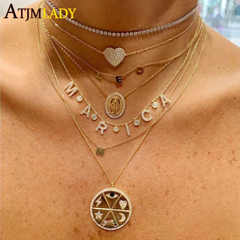 

2021 New Arrived Round Pendant Shape Star Moon Eye Charm Women Necklace Hot Fashion Engraved Lucky Symbols Gold Color Jewelry