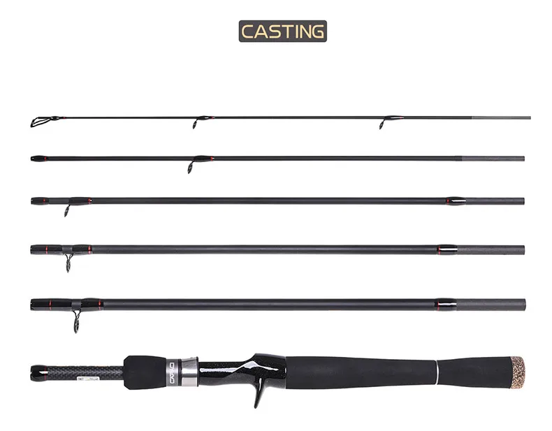 New!Carbon Spinning Fishing Rod Superhard Lure Wt:1.8-14g Casting Fishing Rod Portable 6 Section Outdoor Casting Lure Rod