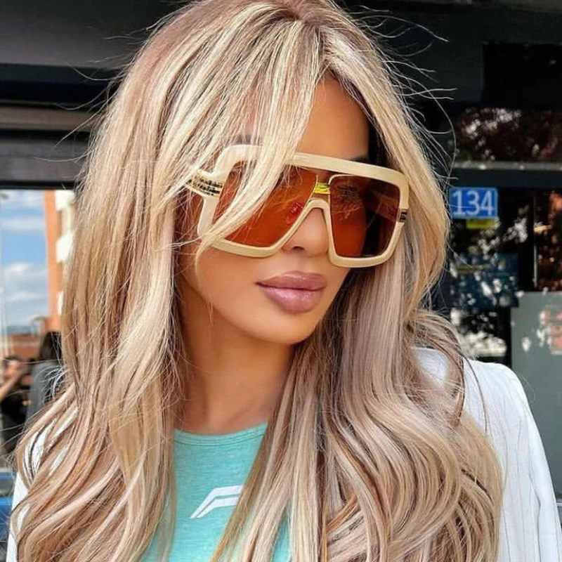 

Fashion Design Pilot Sunglasses Women Oversized Beige Brand Big Frame Transparent Women's Sunglasses New Clear Shades Eyewear