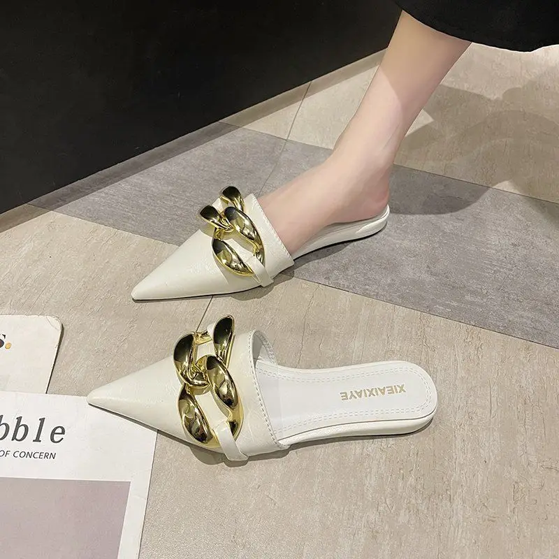 

Internet Celebrity Slippers Women Metal Buckle New Ins Shoes Women Slippers